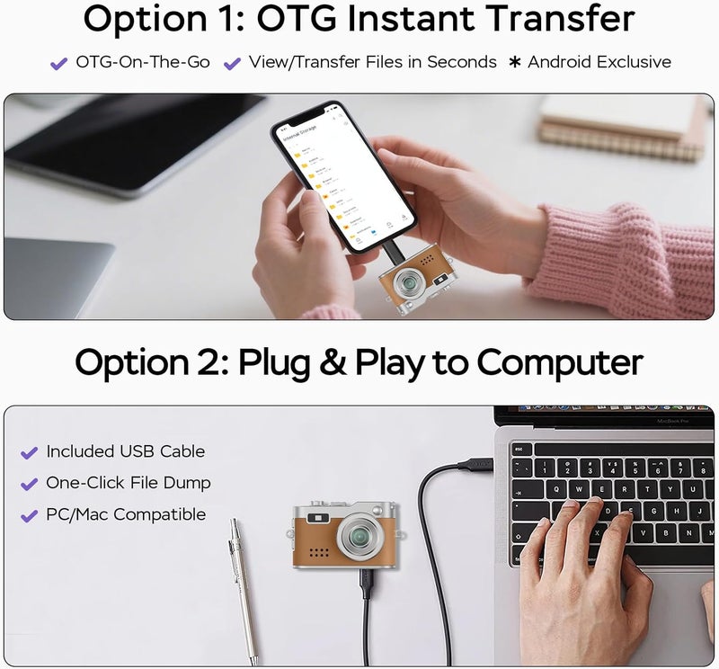 Dienspeak Mini Retro Camera with 1080P Video, 12MP Photos, Keychain Digital Camera, Ultra-Compact Tiny Camera with 32GB SD Card, OTG Adapter, Vintage Little Cameras for Travel, Daily Vlogging, Brown - Image 4